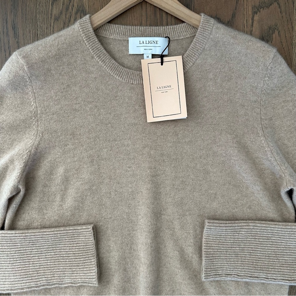 NWT La Ligne Solid Lean Lines 100% Cashmere Sweater in Tan Size Medium - Picture 8 of 13